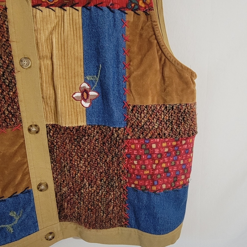 VTG 80's Stonebridge Patchwork Multicolored Vest Jacket XL Cott9n Artsy Boho - Picture 5 of 10